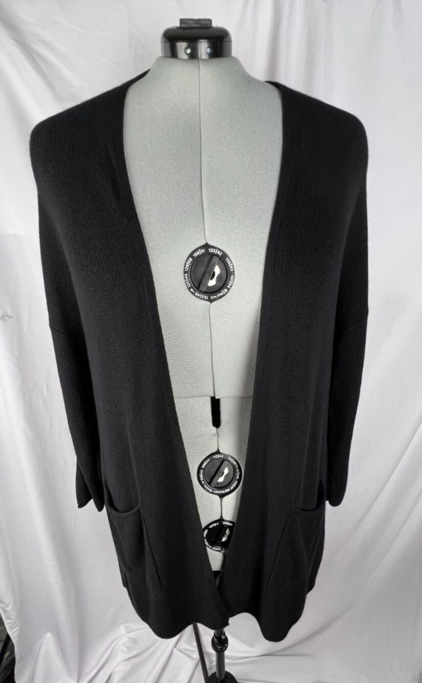 PHILOSOPHY WOMAN Cardigan 2X Black Cashmere Blend Longline Open Front Pockets